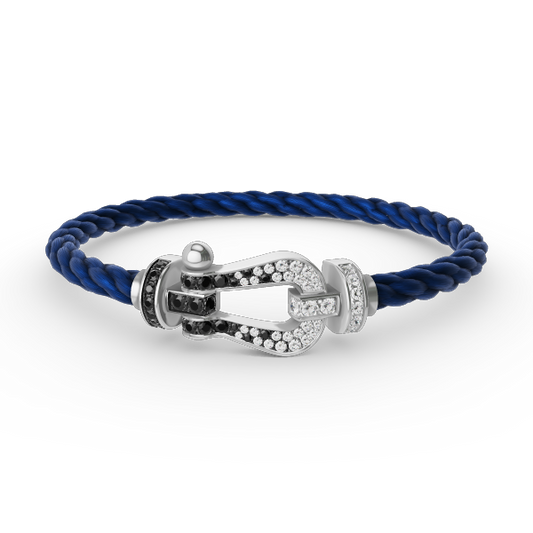 [Olivia JW]FORCE LARGE HORSESHOE BLACK WHITE DIAMOND BRACELET SILVER