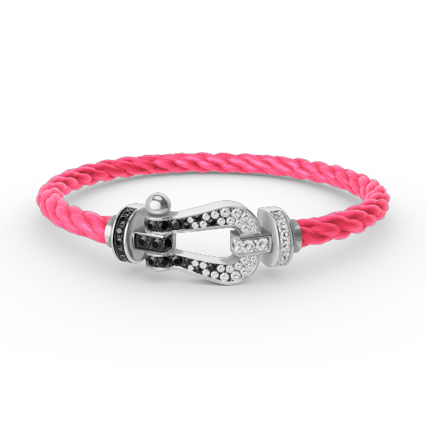 [Olivia JW]FORCE LARGE HORSESHOE BLACK WHITE DIAMOND BRACELET SILVER
