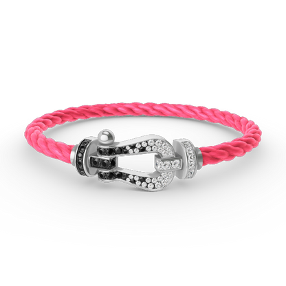 [Olivia JW]FORCE LARGE HORSESHOE BLACK WHITE DIAMOND BRACELET SILVER