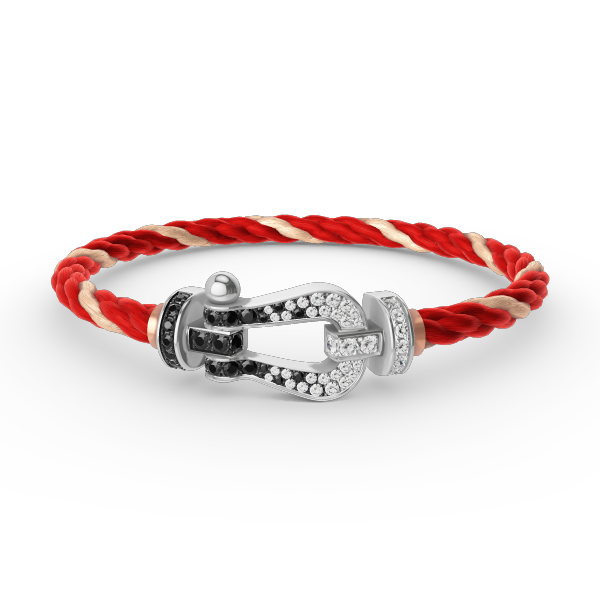 [Olivia JW]FORCE LARGE HORSESHOE BLACK WHITE DIAMOND BRACELET SILVER
