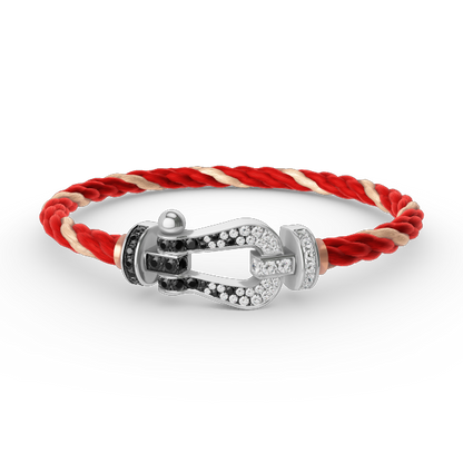 [Olivia JW]FORCE LARGE HORSESHOE BLACK WHITE DIAMOND BRACELET SILVER