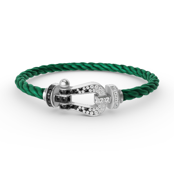 [Olivia JW]FORCE LARGE HORSESHOE BLACK WHITE DIAMOND BRACELET SILVER
