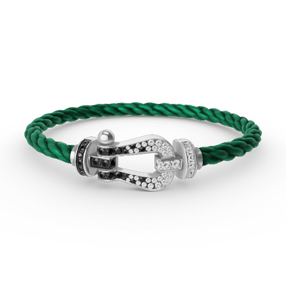 [Olivia JW]FORCE LARGE HORSESHOE BLACK WHITE DIAMOND BRACELET SILVER