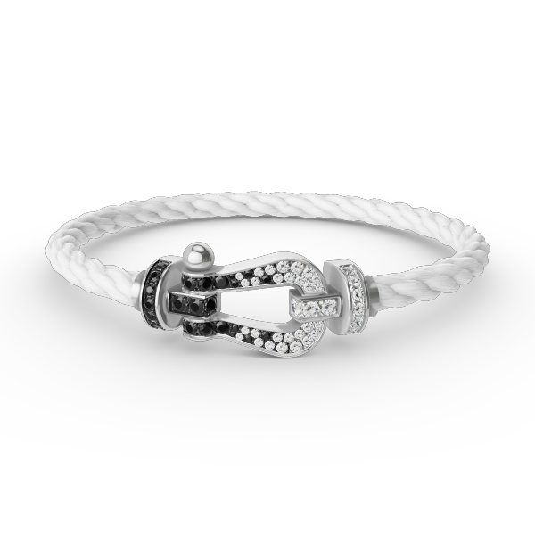 [Olivia JW]FORCE LARGE HORSESHOE BLACK WHITE DIAMOND BRACELET SILVER
