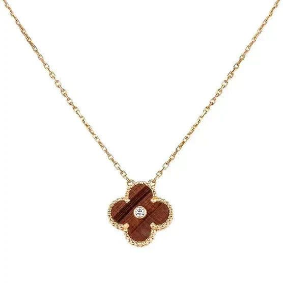 [Olivia JW]CLOVER 15MM DIAMOND AND YELLOW TIGER'S EYE AGATE necklace