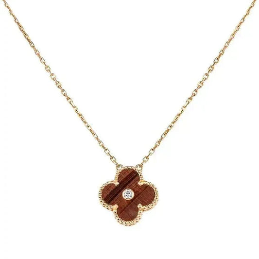 [Olivia JW]CLOVER 15MM DIAMOND AND YELLOW TIGER'S EYE AGATE necklace