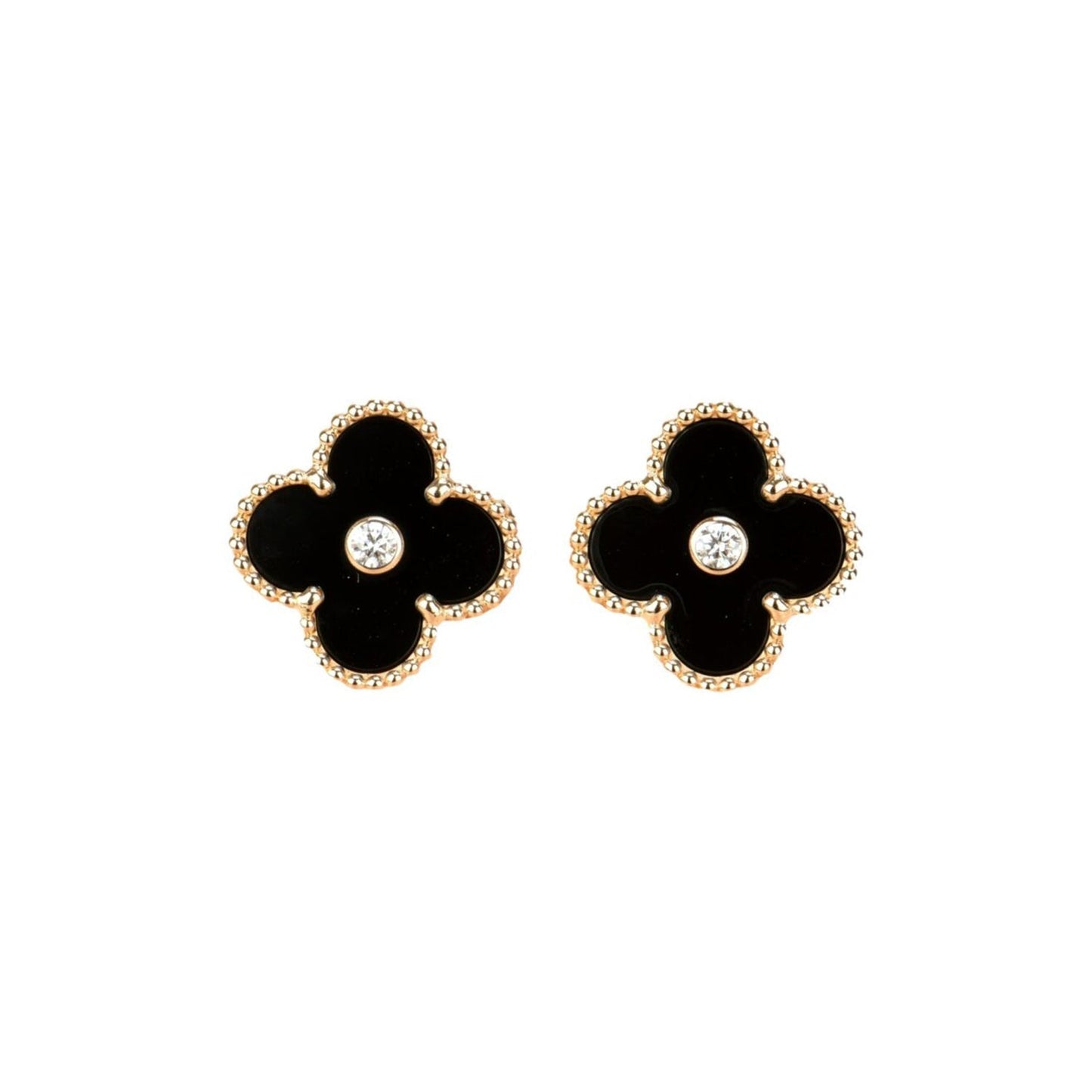 [Olivia JW]CLOVER MEDIUM 1 MOTIFS ONYX DIAMOND EARRINGS