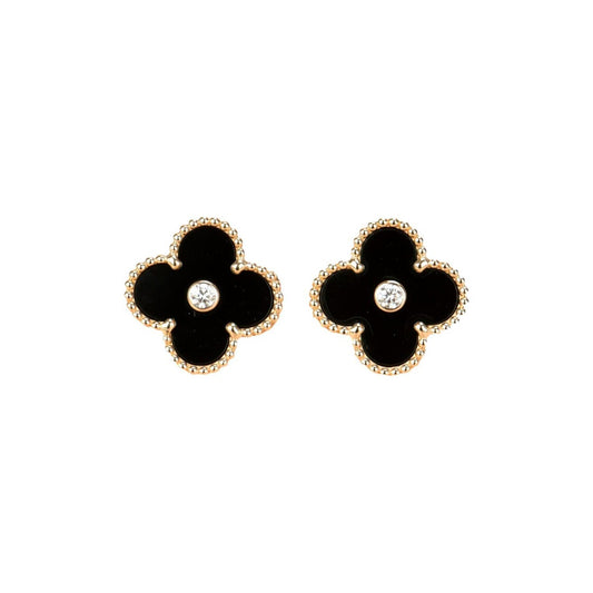 [Olivia JW]CLOVER MEDIUM 1 MOTIFS ONYX DIAMOND EARRINGS