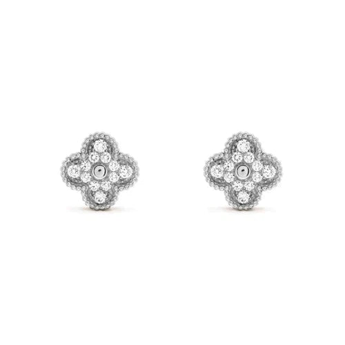 [Olivia JW]CLOVER 1 MOTIFS DIAMOND STUD EARRINGS SILVER