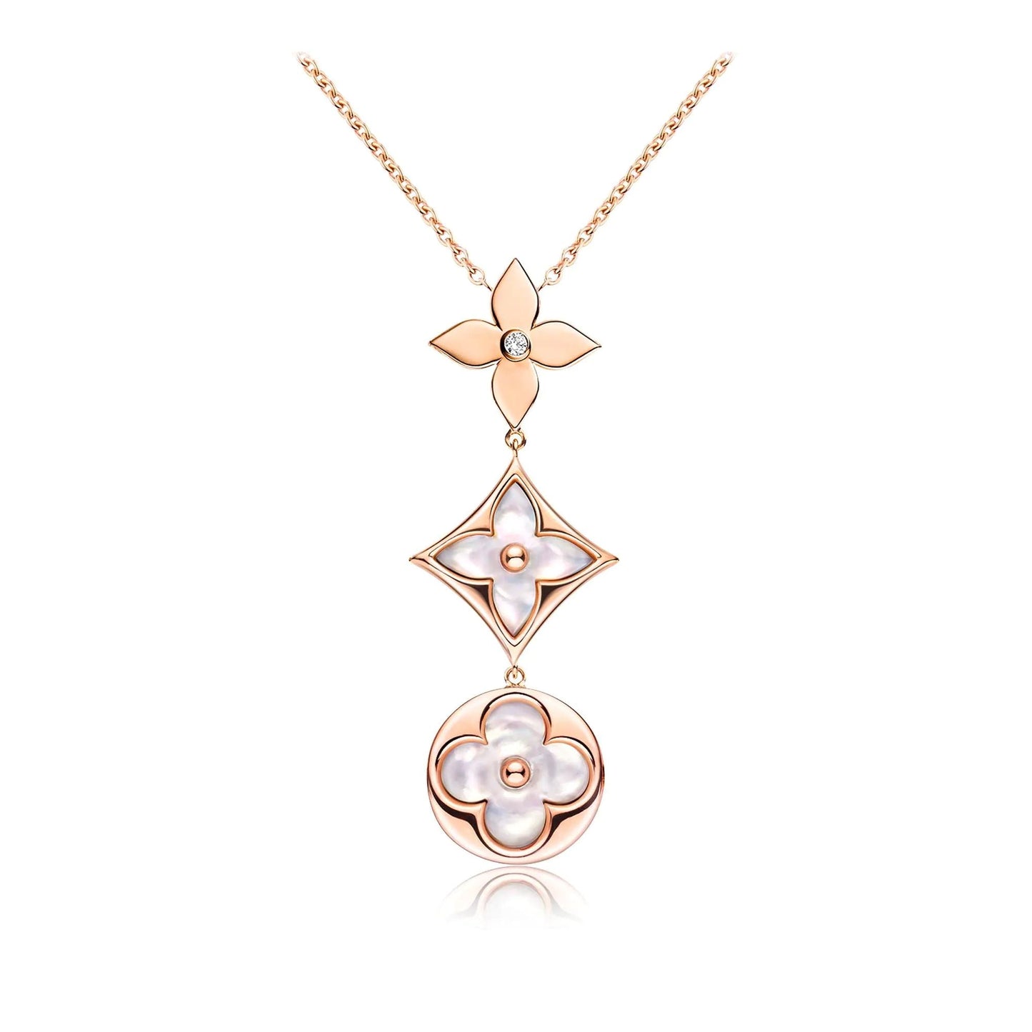 [Olivia JW]COLOR BLOSSOM LARIAT NECKLACE PINK GOLD WHITE MOTHER PEARL AND DIAMOND