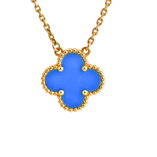 [Olivia JW]CLOVER 15MM BLUE AGATE NECKLACE