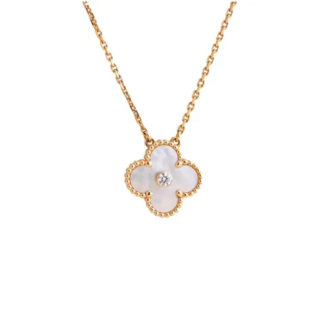 [Olivia JW]CLOVER 15MM DIAMOND WHITE FRITILLARIA NECKLACE