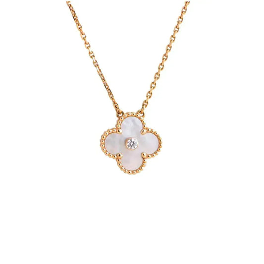 [Olivia JW]CLOVER 15MM DIAMOND WHITE FRITILLARIA NECKLACE