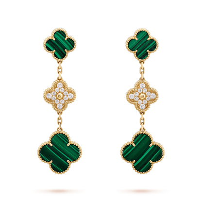 [Olivia JW]CLOVER EARRINGS GOLD MALACHITE DIAMOND 3 MOTIF