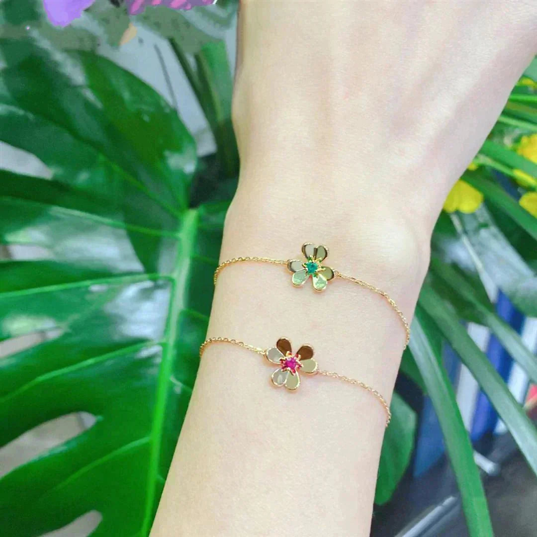 [Olivia JW]FRIVOLE GOLD FLOWER PINK MALACHITE BRACELET
