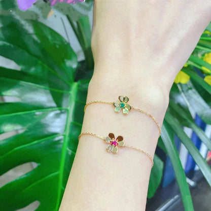 [Olivia JW]FRIVOLE GOLD FLOWER PINK MALACHITE BRACELET