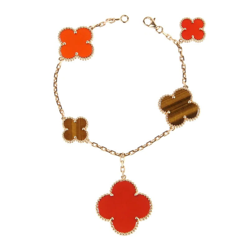 [Olivia JW]CLOVER BRACELET 5 MOTIFS CARNELIAN TIGER EYE