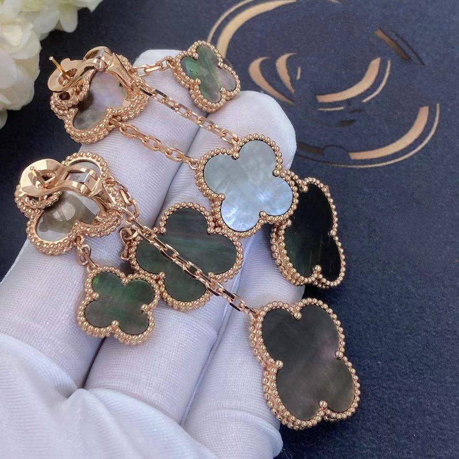 [Olivia JW]CLOVER EARRINGS DARK MOP 4 MOTIFS ROSE GOLD