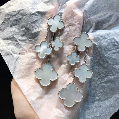 [Olivia JW]CLOVER EARRINGS WHITE MOP 4 MOTIFS SILVER