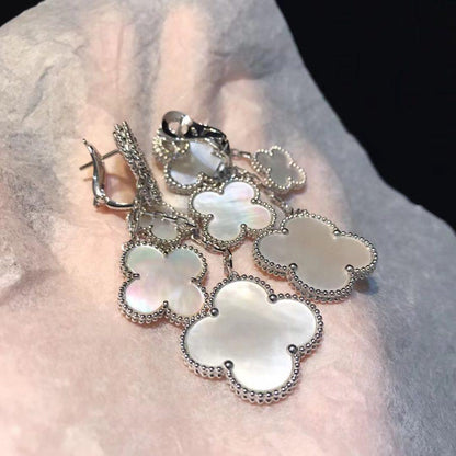 [Olivia JW]CLOVER EARRINGS WHITE MOP 4 MOTIFS SILVER