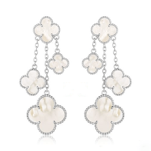 [Olivia JW]CLOVER EARRINGS WHITE MOP 4 MOTIFS SILVER