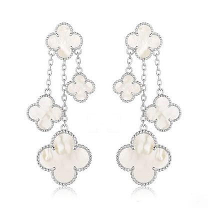 [Olivia JW]CLOVER EARRINGS WHITE MOP 4 MOTIFS SILVER