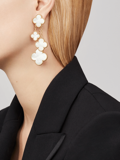 [Olivia JW]CLOVER EARRINGS WHITE MOP 4 MOTIFS GOLD