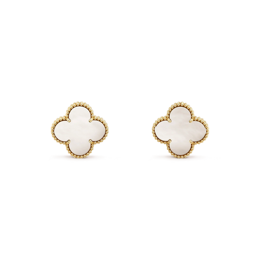 [Olivia JW]CLOVER MEDIUM 1 MOTIFS  WHITE MOP STUD EARRINGS
