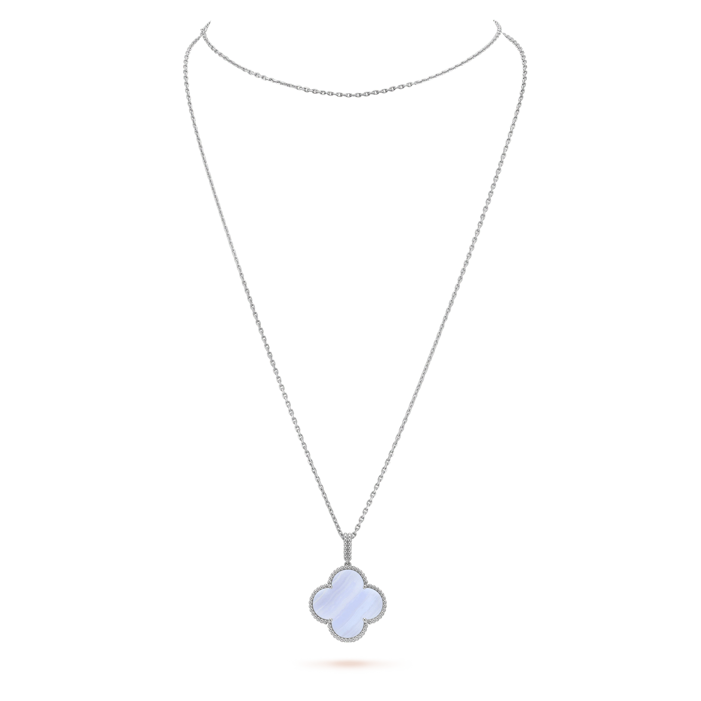 [Olivia JW]CLOVER SILVER CHALCEDONY BIG CLOVER NECKLACE