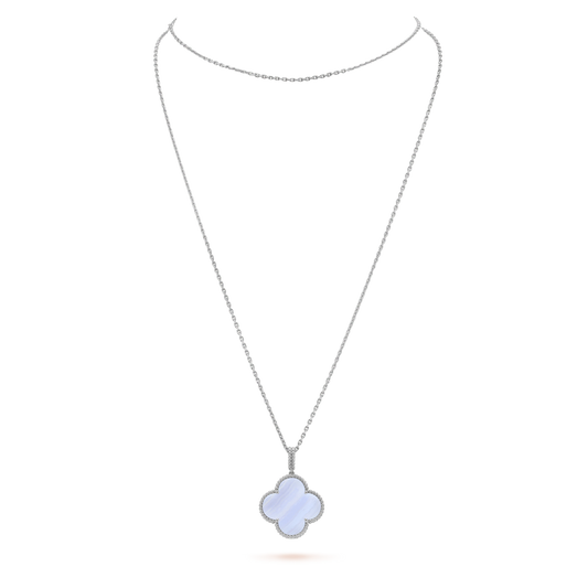 [Olivia JW]CLOVER SILVER CHALCEDONY BIG CLOVER NECKLACE