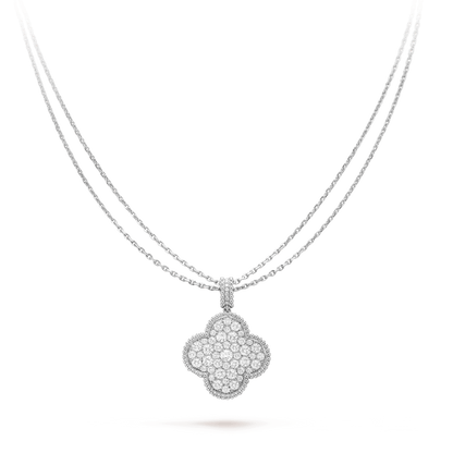 [Olivia JW]CLOVER 25MM SILVER FULL DIAMOND BIG CLOVER NECKLACE