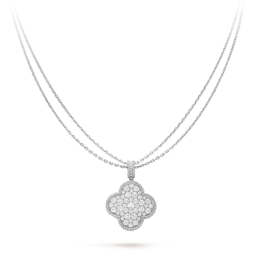 [Olivia JW]CLOVER 25MM SILVER FULL DIAMOND BIG CLOVER NECKLACE