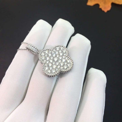 [Olivia JW]CLOVER 25MM SILVER FULL DIAMOND BIG CLOVER NECKLACE