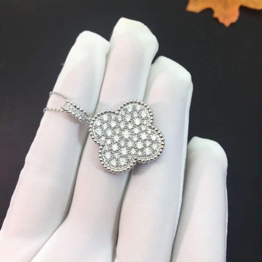 [Olivia JW]CLOVER 25MM SILVER FULL DIAMOND BIG CLOVER NECKLACE