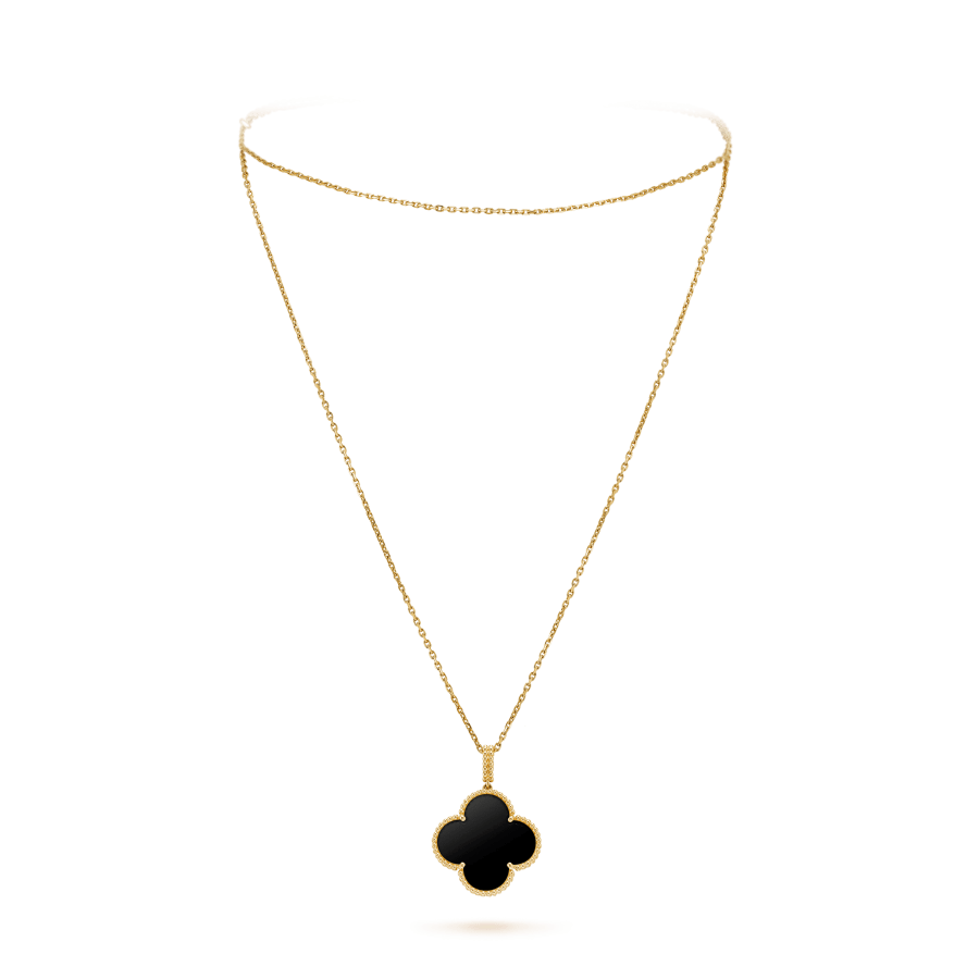 [Olivia JW]CLOVER 25MM GOLD ONYX BIG CLOVER NECKLACE