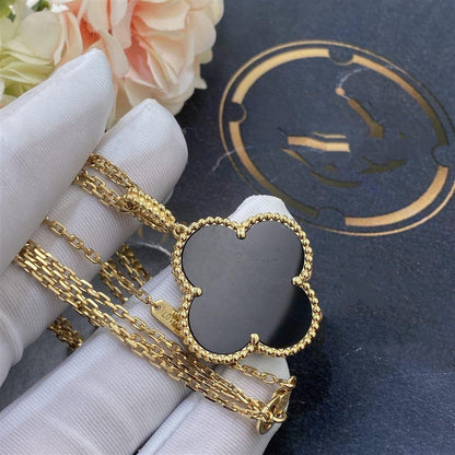 [Olivia JW]CLOVER 25MM GOLD ONYX BIG CLOVER NECKLACE