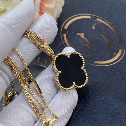 [Olivia JW]CLOVER 25MM GOLD ONYX BIG CLOVER NECKLACE
