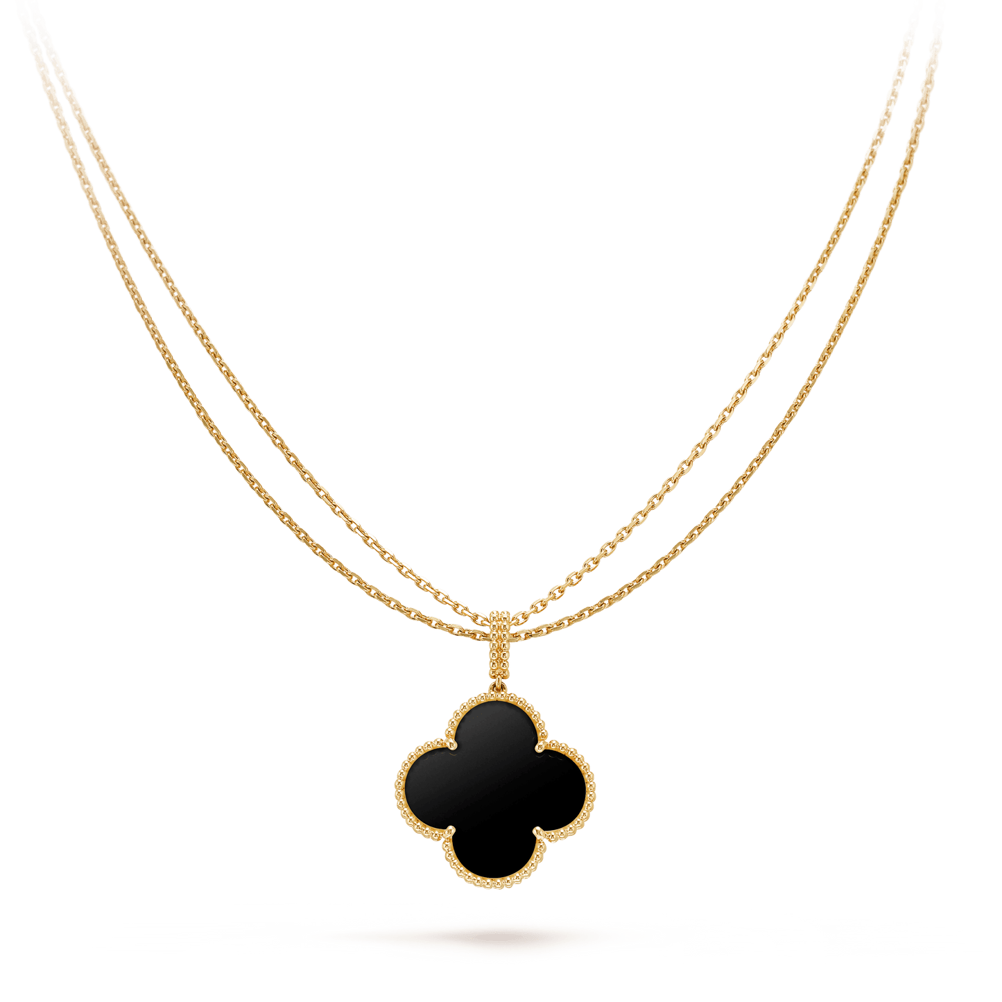 [Olivia JW]CLOVER 25MM GOLD ONYX BIG CLOVER NECKLACE