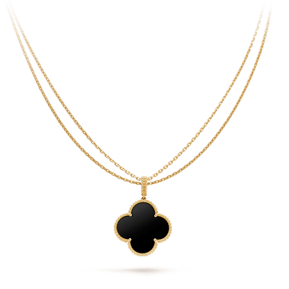 [Olivia JW]CLOVER 25MM GOLD ONYX BIG CLOVER NECKLACE
