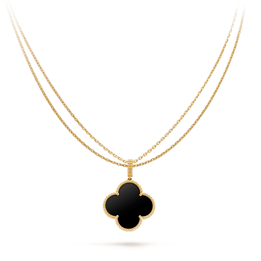 [Olivia JW]CLOVER 25MM GOLD ONYX BIG CLOVER NECKLACE