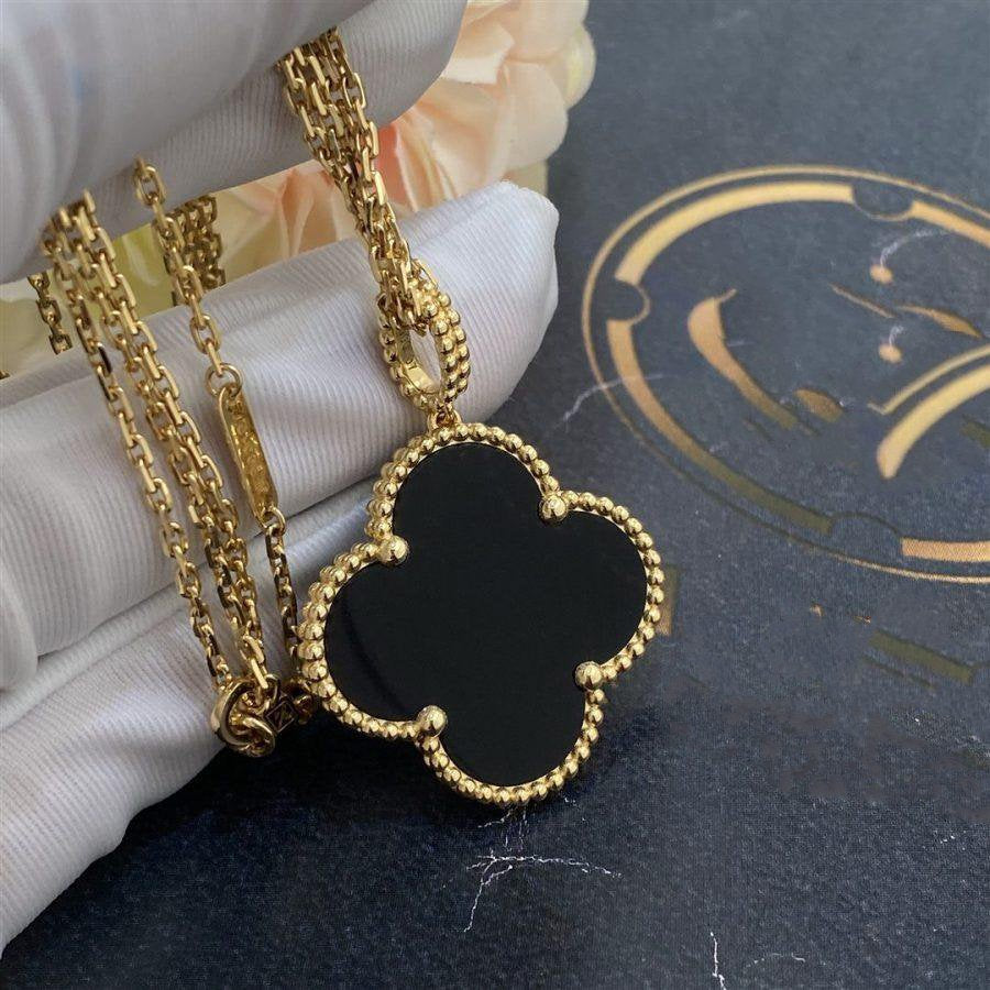 [Olivia JW]CLOVER 25MM GOLD ONYX BIG CLOVER NECKLACE