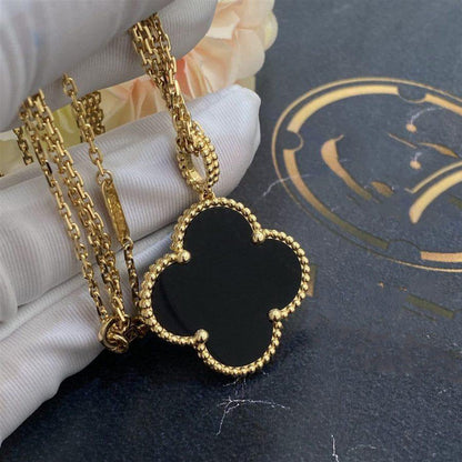 [Olivia JW]CLOVER 25MM GOLD ONYX BIG CLOVER NECKLACE