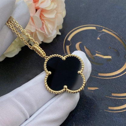 [Olivia JW]CLOVER 25MM GOLD ONYX BIG CLOVER NECKLACE