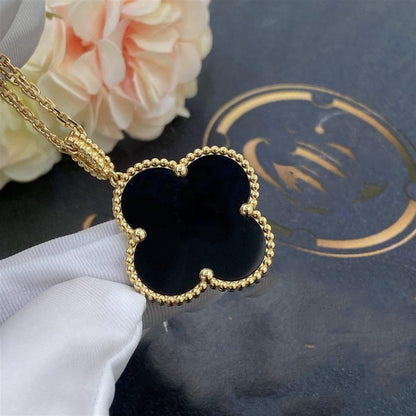 [Olivia JW]CLOVER 25MM GOLD ONYX BIG CLOVER NECKLACE