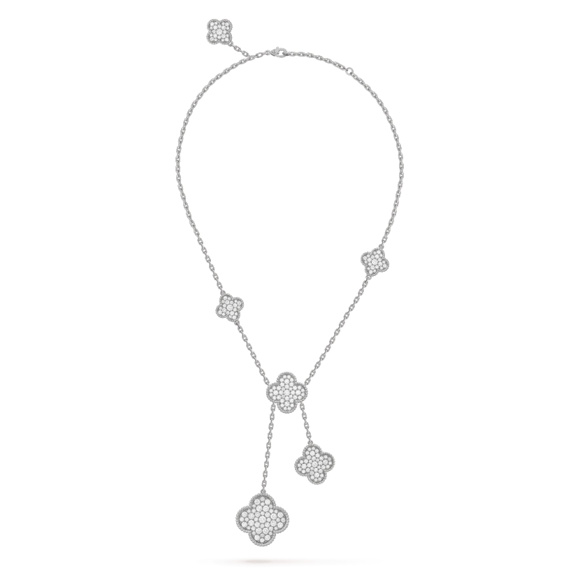 [Olivia JW]CLOVER 5 MOTIFS SILVER DIAMONDS NECKLACE