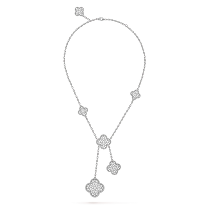 [Olivia JW]CLOVER 5 MOTIFS SILVER DIAMONDS NECKLACE