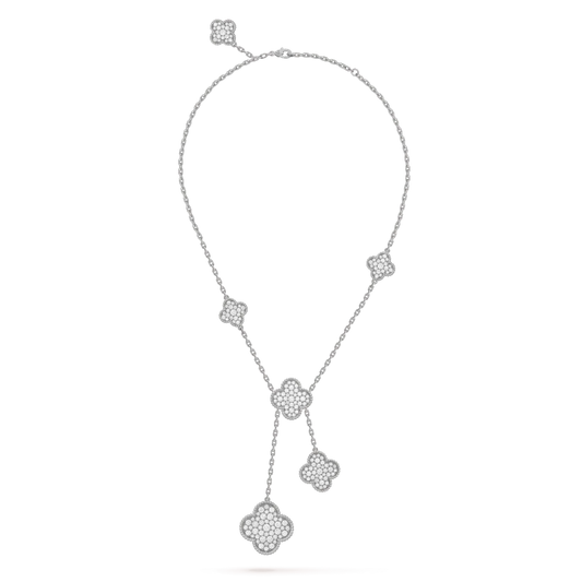 [Olivia JW]CLOVER 5 MOTIFS SILVER DIAMONDS NECKLACE