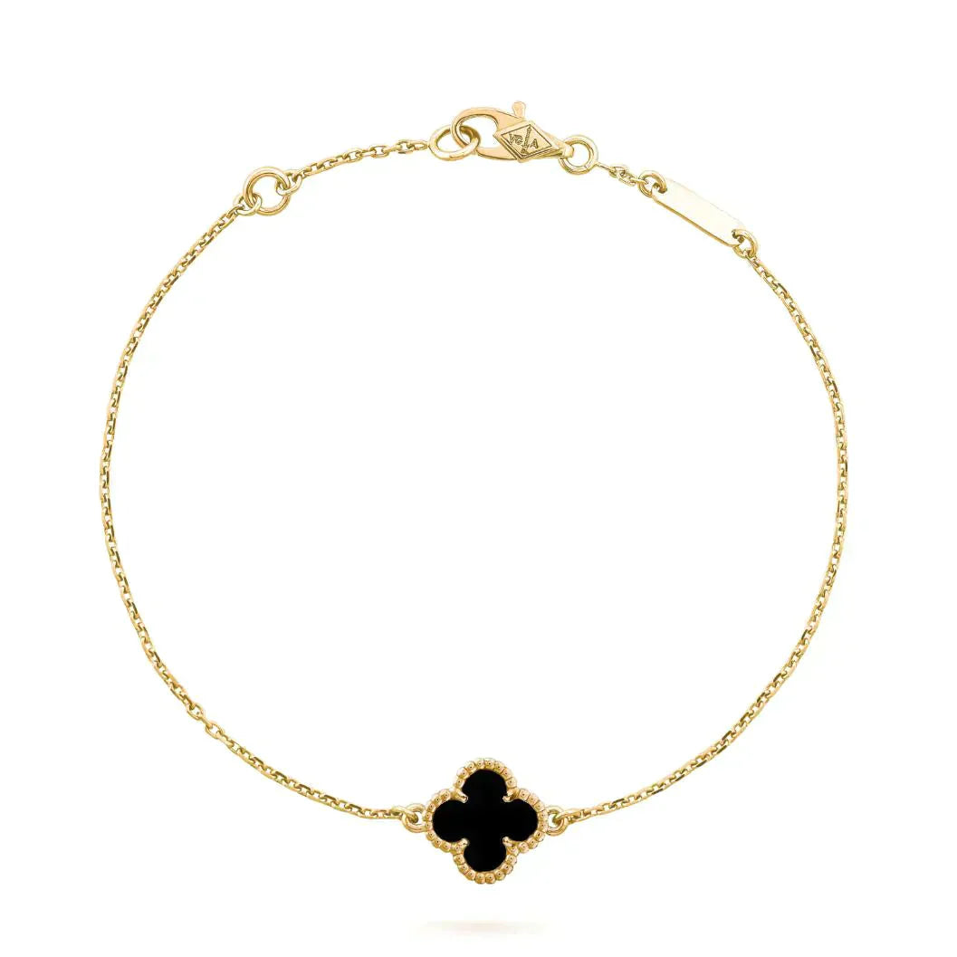 [Olivia JW]CLOVER ONYX SINGLE FLOWER BRACELET