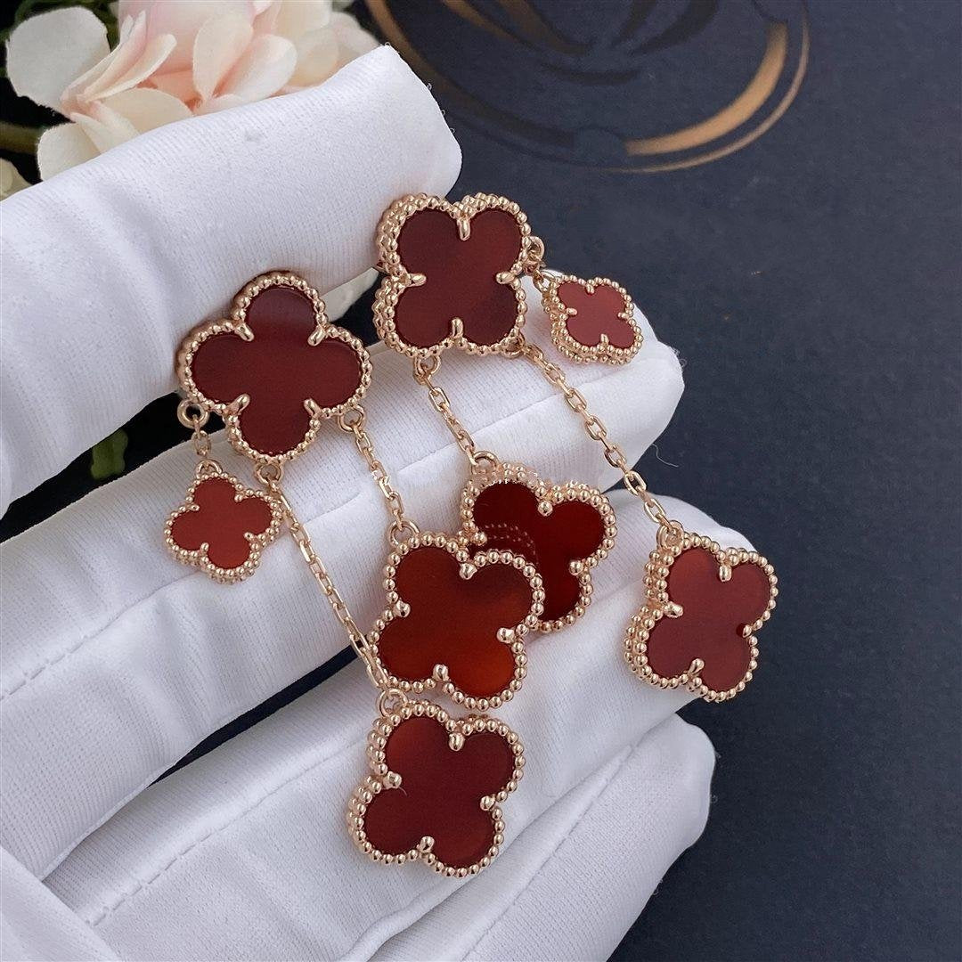 [Olivia JW]CLOVER EARRINGS CARNELIAN 4 MOTIFS PINK GOLD
