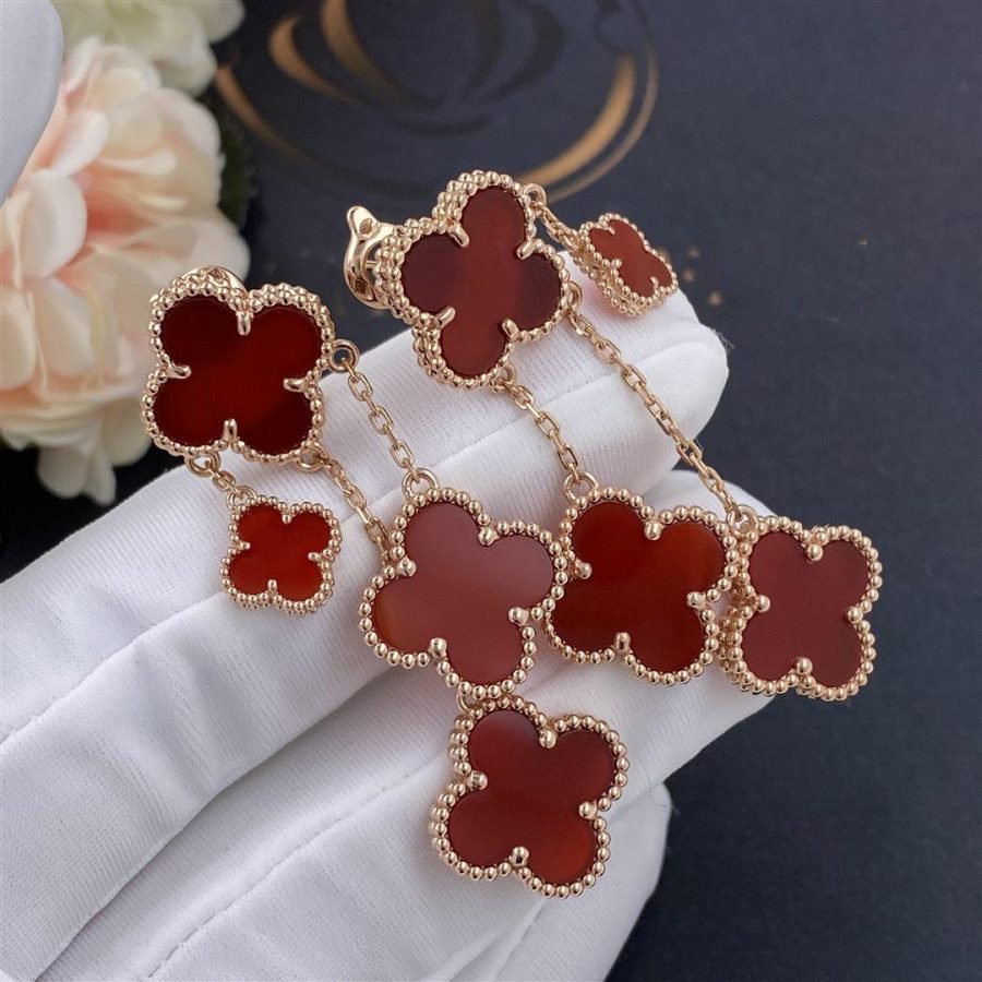 [Olivia JW]CLOVER EARRINGS CARNELIAN 4 MOTIFS PINK GOLD